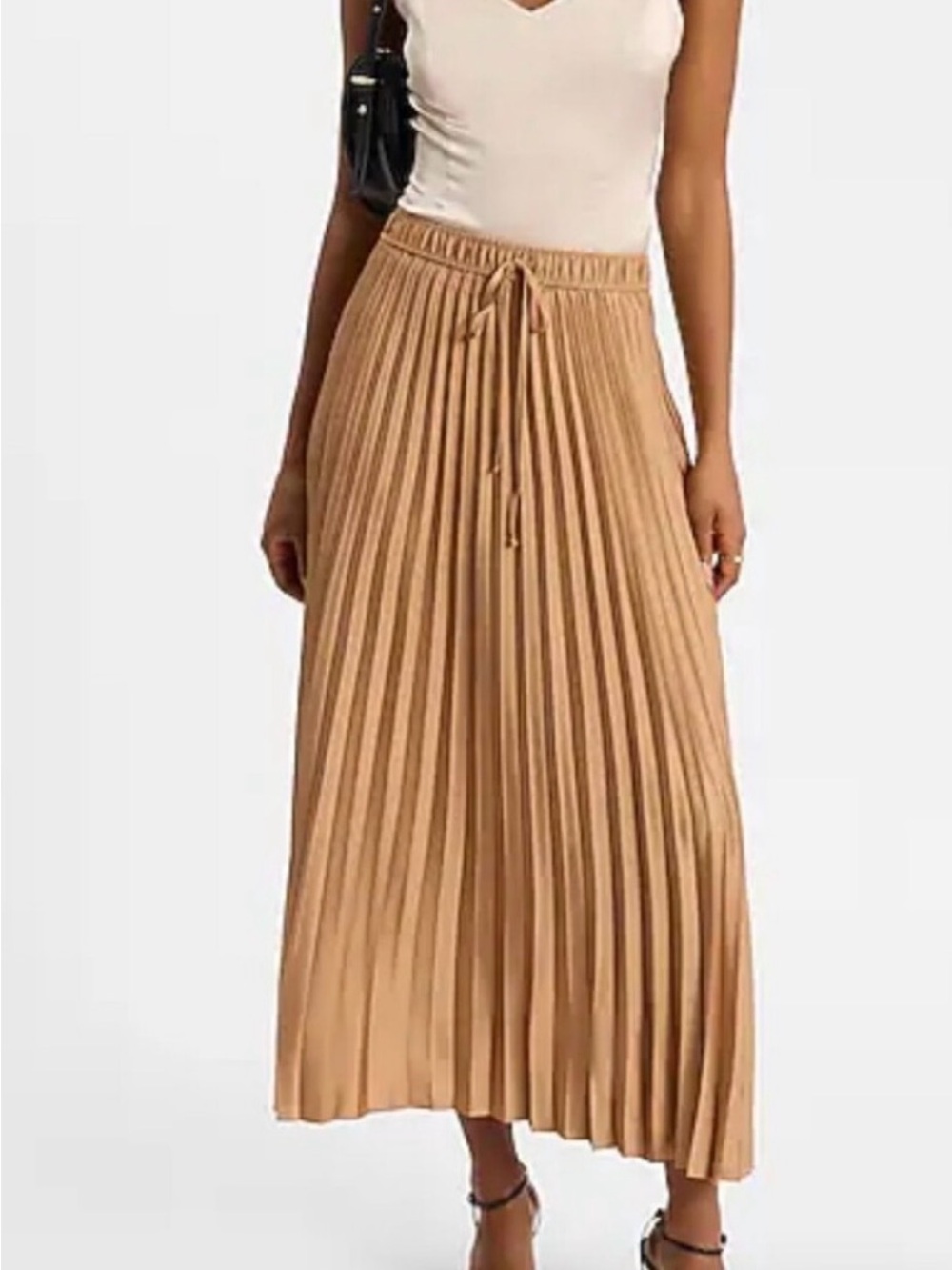 Express Pleated Midi Skirt in Camel Brown